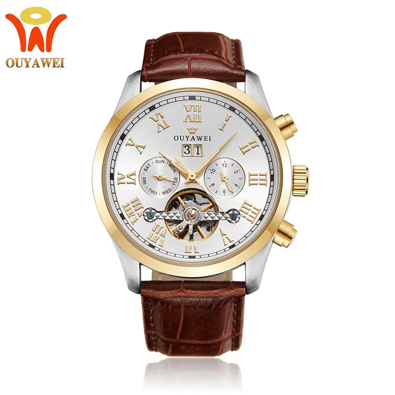 

Douyin Hot Selling New Style Mechanical Wrist Watch Men Tourbillon Hollow out Waterproof Double Calendar Business Watch