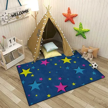 

Nordic Colorful Star Pattern Blue Children Room Rug Cute Cartoon Bed Room Carpets Rug For Kids Boy Girls Room Bedside Mat Modern