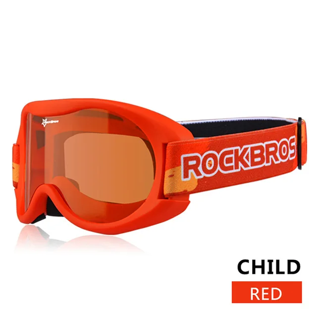 child red glasses ROCKBROS, противотуманные лыжные очки, лыжные очки, двухслойные очки для сноубординга, PC линзы, TPU, УФ-оправа, очки для мужчин и женщин - Цвет: child red glasses
