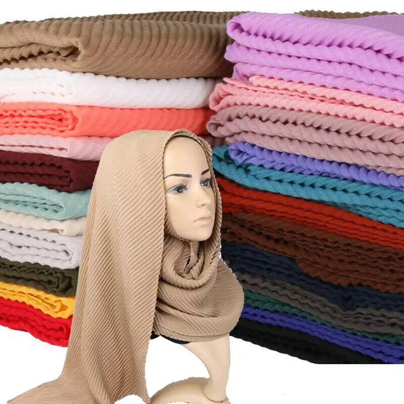 

Women Head Wrap Shawls Hijab Soft Scarves Pleated Crinkle Muslim Cotton Scarf