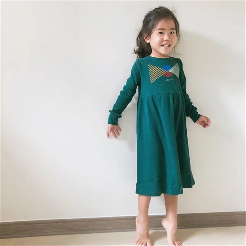Новинка года; детское платье для девочек; детское платье с длинными рукавами; красивое ТРАПЕЦИЕВИДНОЕ ПЛАТЬЕ для детей; длинное детское платье в Корейском стиле
