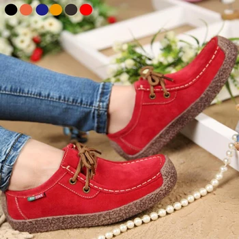 

Women Genuine Leather Flats Lace Up Loafers Moccasins Round Toe Comfortable Casual Driving Shoes Chaussure Femme Size 35-42