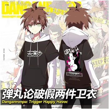 

Anime Game Danganronpa Cosplay monokuma Coat Autumn Winter Men Women Student Fake Two Pieces Hooded pullover sweatshirt overcoat