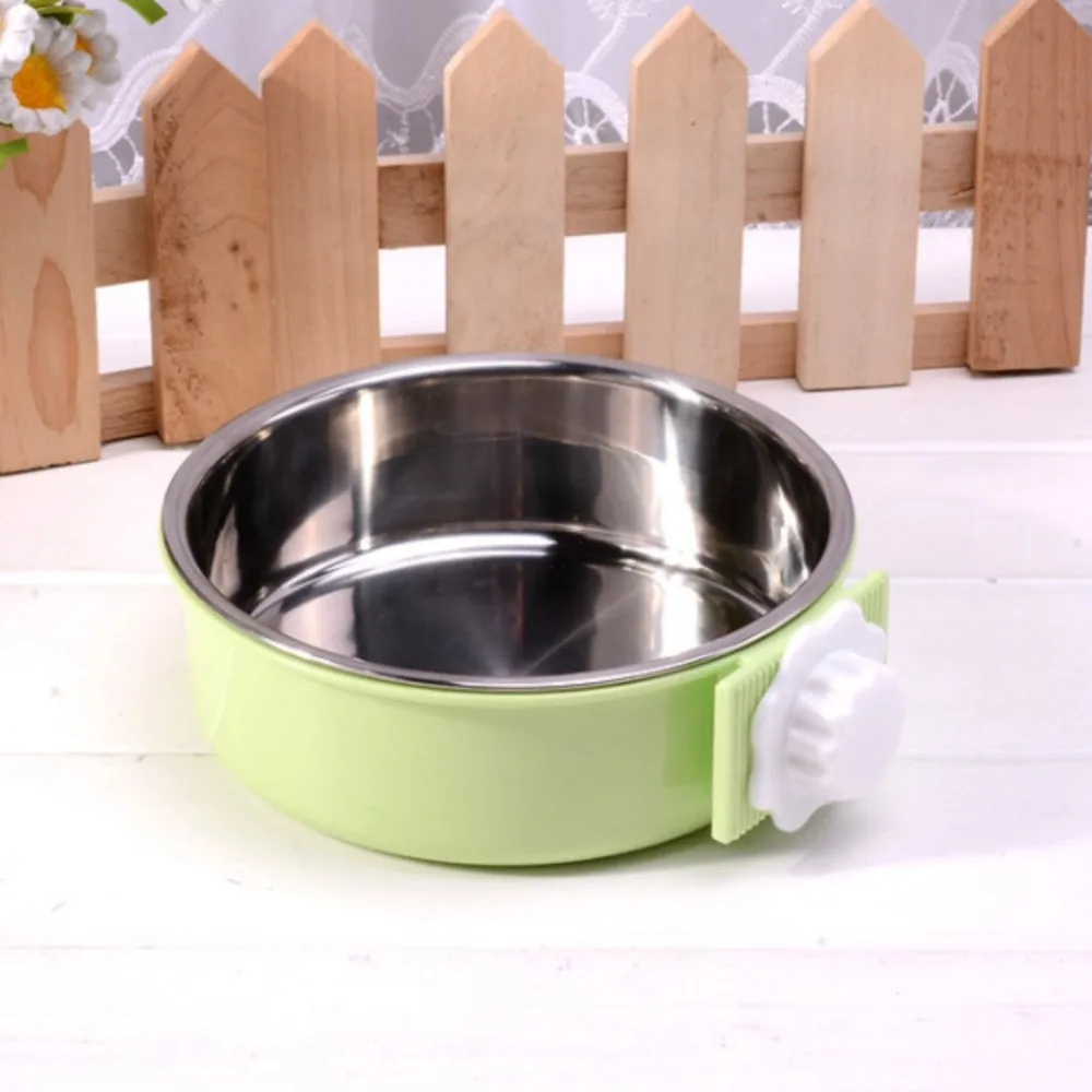 Removable Stainless Steel Pet Bowl Cage Dog Bowl with Bolt Holder Hanging Water Food Feeder Coop 5