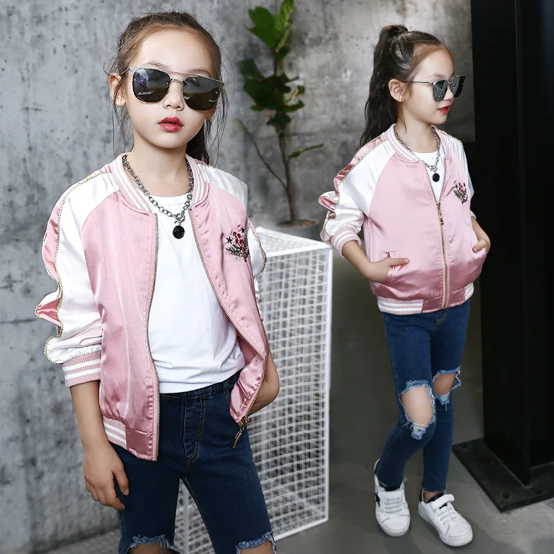 Toddler Girl's Bomber Jacket New Spring Autumn Embroidered Baseball Children Kids Outerwear Tops Outfits Windbreaker Coat | Детская