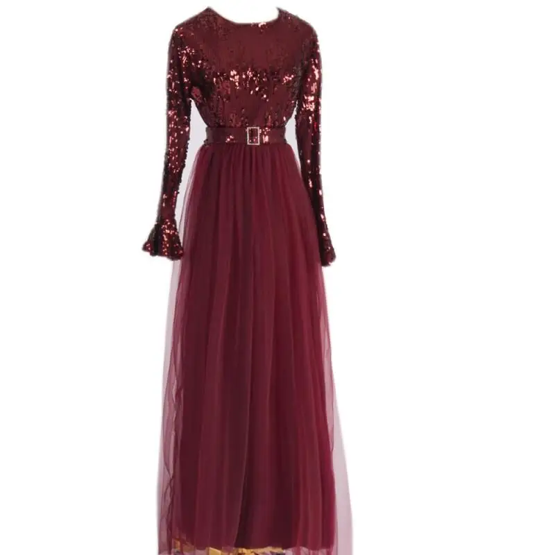 red dress Мусульманское платье блесток абайя, кафтан одежда из Дубая для женщин платье хиджаб Caftan турецкие платья вечерний халат Исламская одежда Kleding - Цвет: red dress