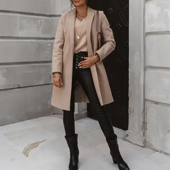 

Casual Women Autumn Winter Pocket Lapel Overcoat Button Warm Long Coat Jacket Coats Streetwear for Women