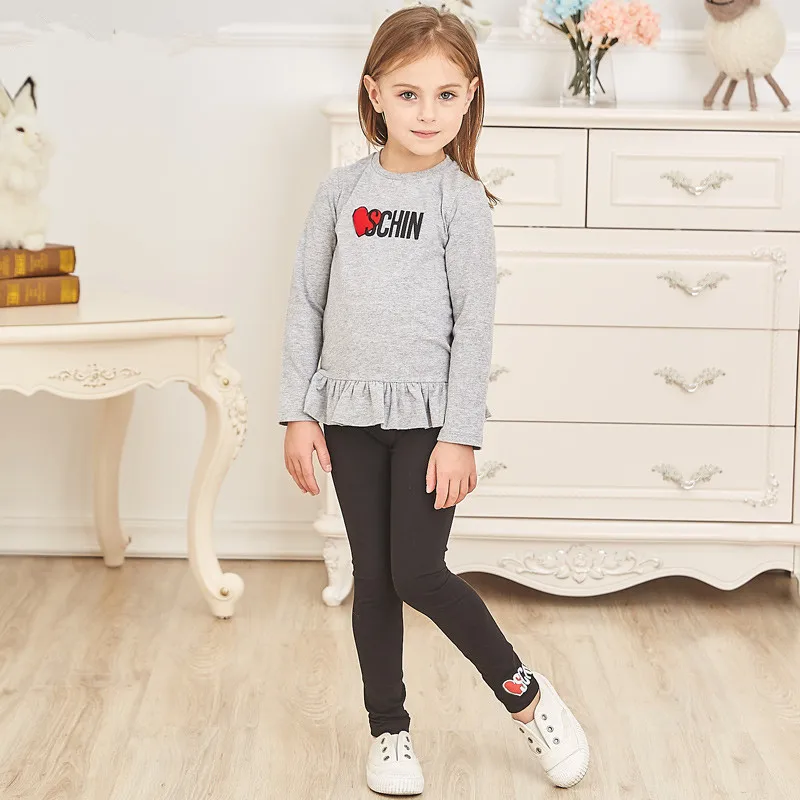 

Girls' Pure Cotton Hem Long Sleeve Two-Piece kidss Simple Pink Casual Set