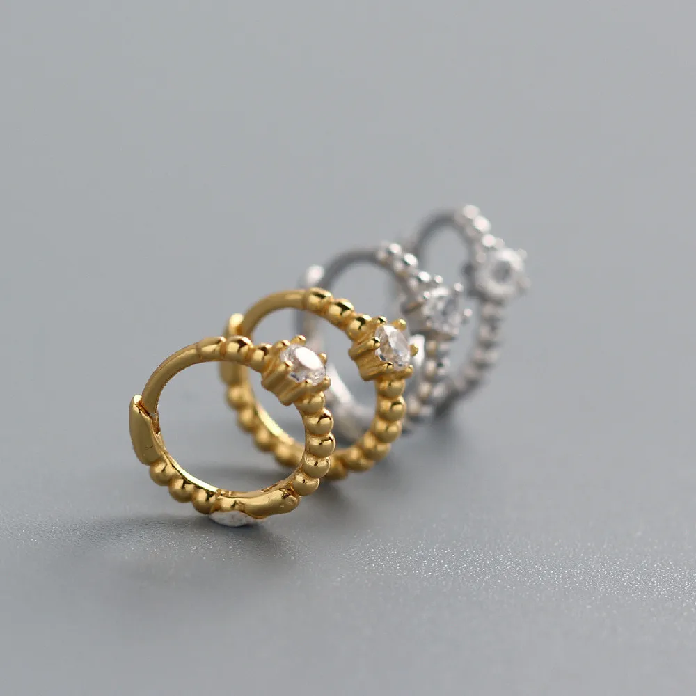 WANTME Real 925 Sterling Silver Geometric Minimalist Pave Round CZ Stud Earrings for Fashion Women Teen Gift Jewelry Accessories