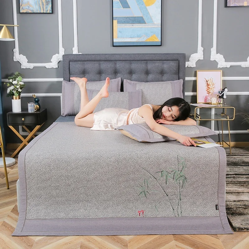 Bamboo Leaf-Gray Коврик вышитый из ротанга сиденья крутой и освежающий 1,8 м в кровати складной из трех частей утолщение 1,5 м Coupe кондиционер коврик - Цвет: Bamboo Leaf-Gray