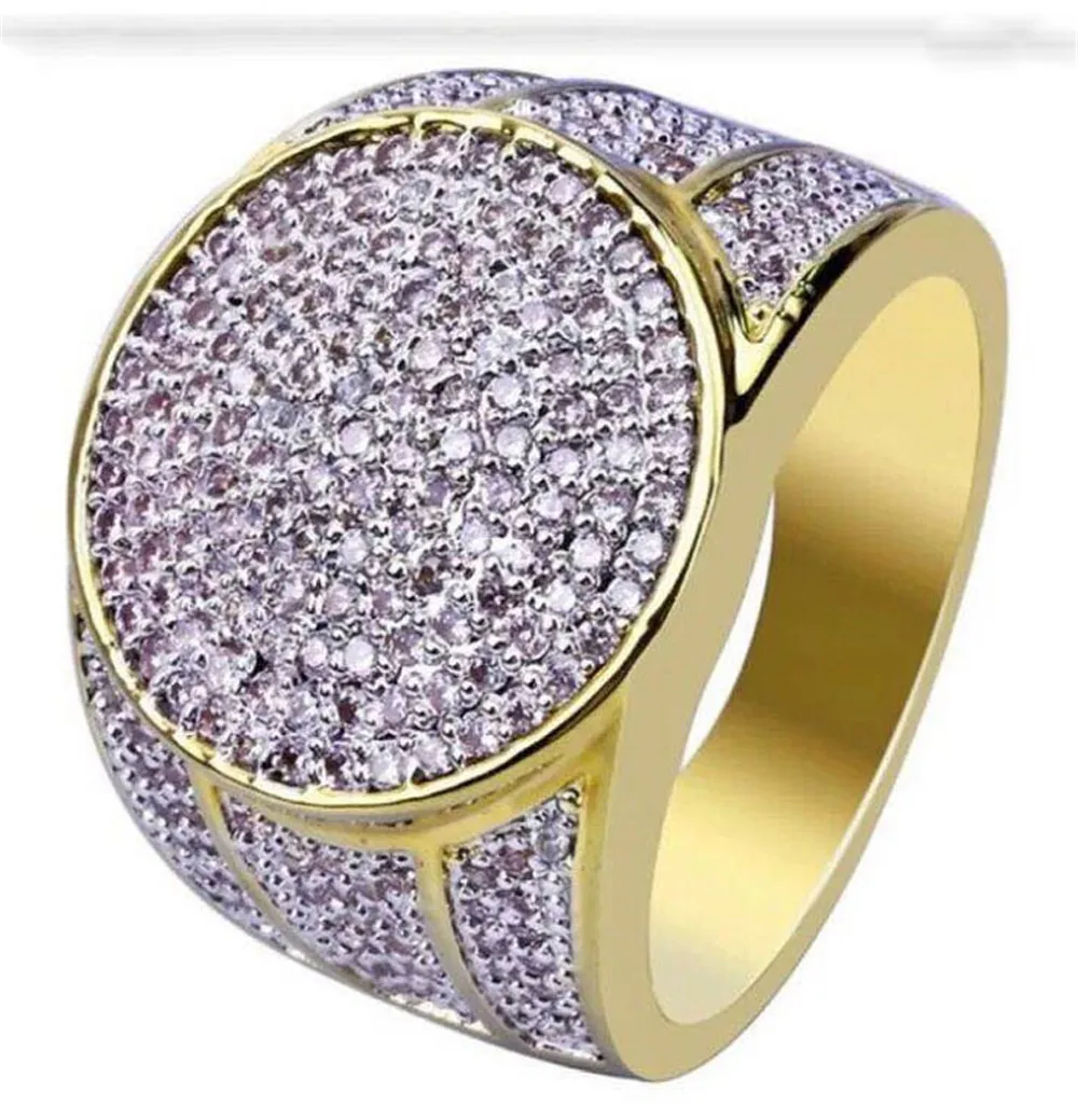 Gold Men's Ring Copper Charm AAA Cubic Zircon Fashion Jewelry Round Hip Hop Men's Ring