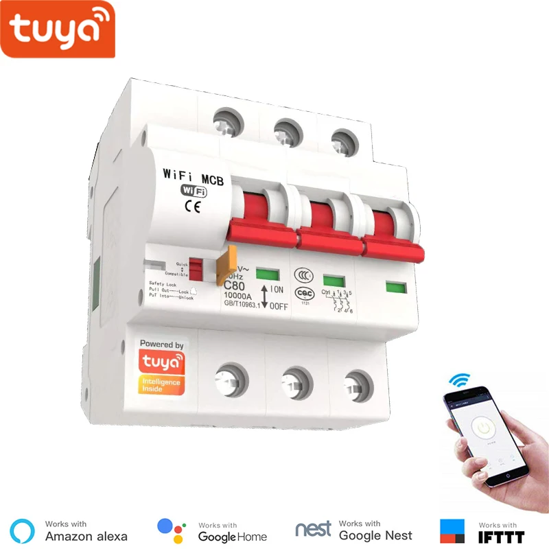 Tuya Disjuntor Wi-fi Inteligente Interruptor de Relé Automático Sobrecarga Proteção contra Curto-circuito Controle Lan 100a 1p 2p 3p 4p - Image 3