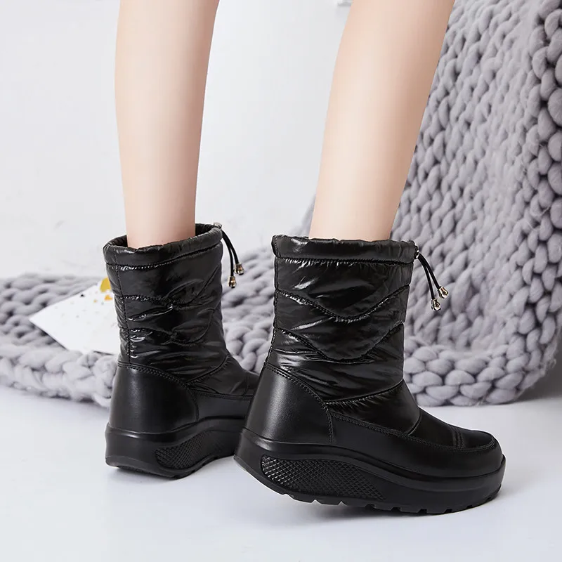 PINSEN New Women Winter Boots High Quality Comfortable Snow Boots Women Slip-on Keep Warm Ladies chunky Boots botas mujer