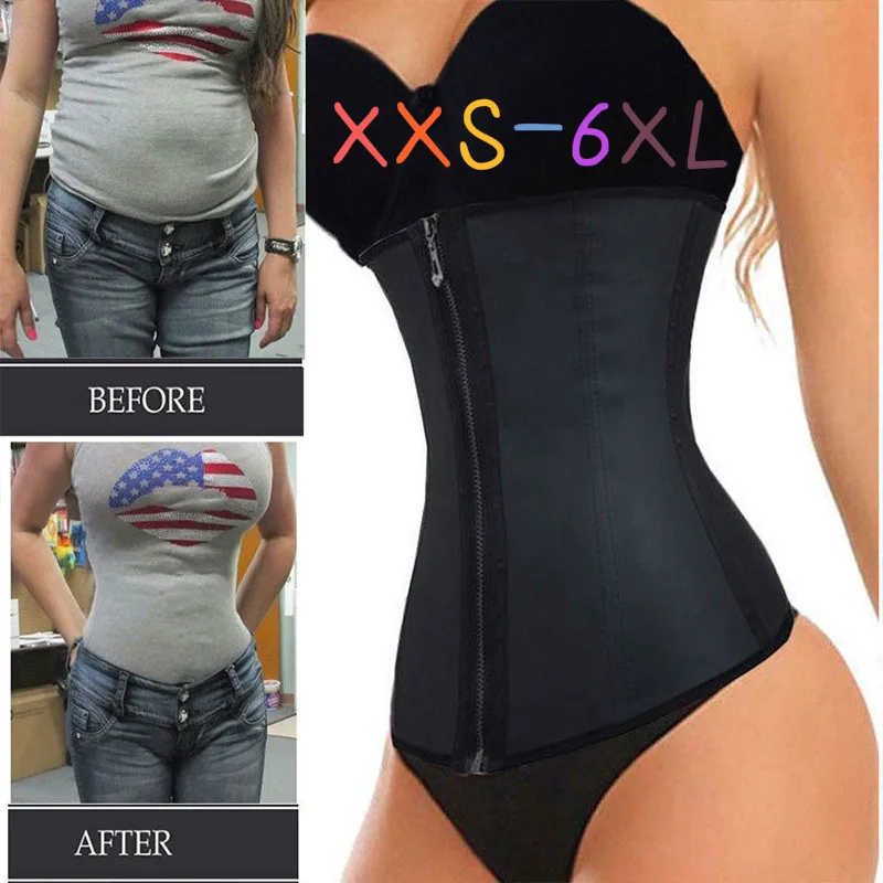 XXS 6XL корсет для коррекции фигуры латексный талии пояс на молнии похудения потери
