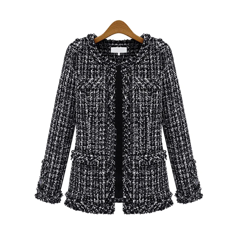 Finest  Women Plaid Jacket Outerwear 2020 Women Fashion Coat Autumn Winter Thin Black Checkered Tweed Casua