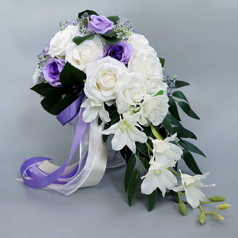 Nzuk artificial flor nupcial cachoeira bouquet borgonha