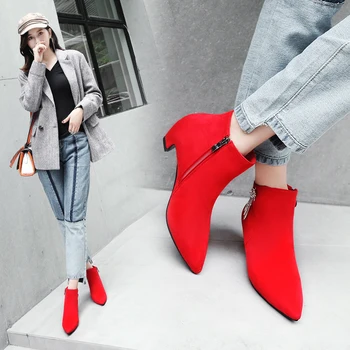 

European And American Fashion Boots Short Tube Pointed Thick With Female Ankle Boots Fashion Personality Comfortable