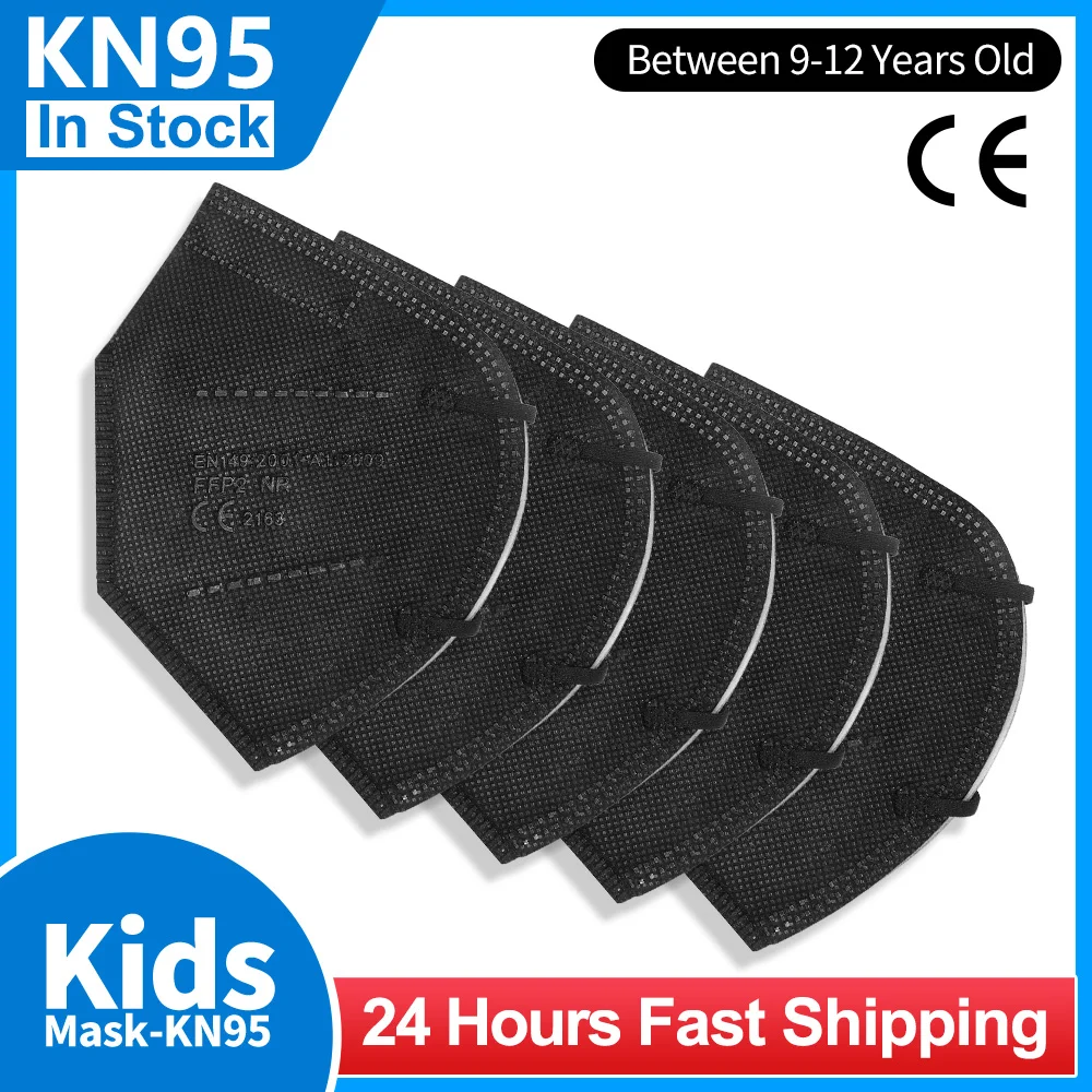 Mascarillas Desechables FFPP2 para niños de 0 a 12 años, fp2, color negro