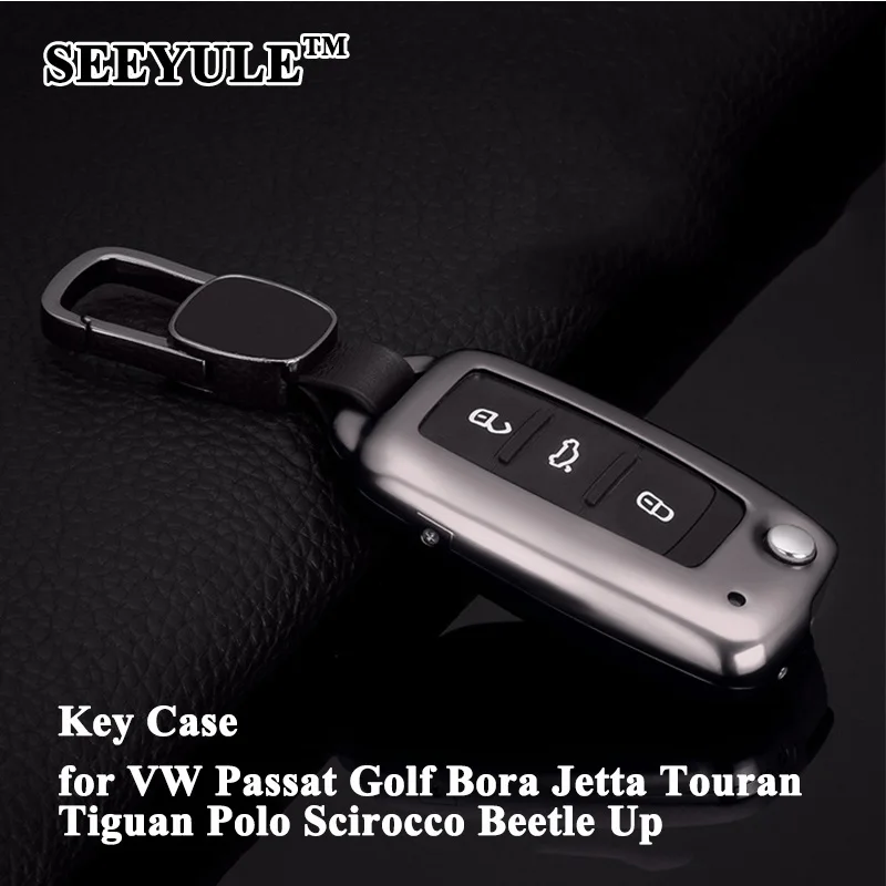 

1pc SEEYULE Aluminum Alloy Car Key Case Shell Deluxe Key Cover Storage Bag Protector for VW Passat Golf Jetta Bora Polo Bettle