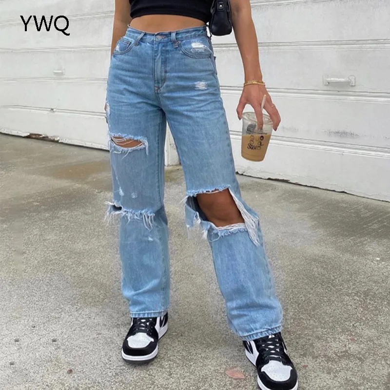 Baggy Jeans Straight Leg Ripped Jeans For Women Fashion Loose High ...