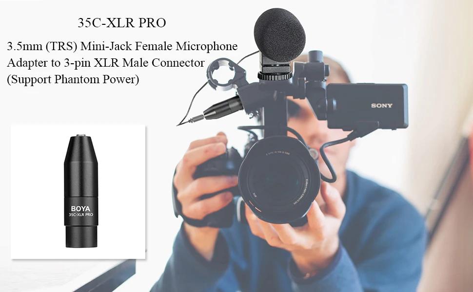 BOYA 35C-XLR 3.5mm (TRS) Mini-Jack Female Microphone Adapter to 3-pin XLR Male Connector for Sony Camcorders Recorders & Mixers mic