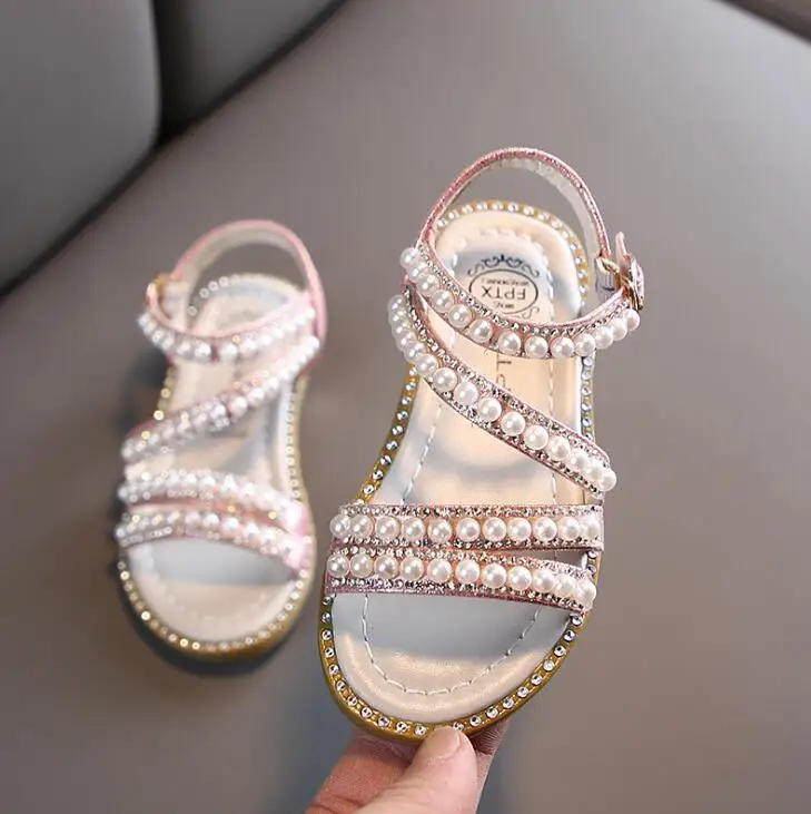 Sandalias de princesa con diamantes de imitación para niñas pequeñas, zapatos de verano, a la moda