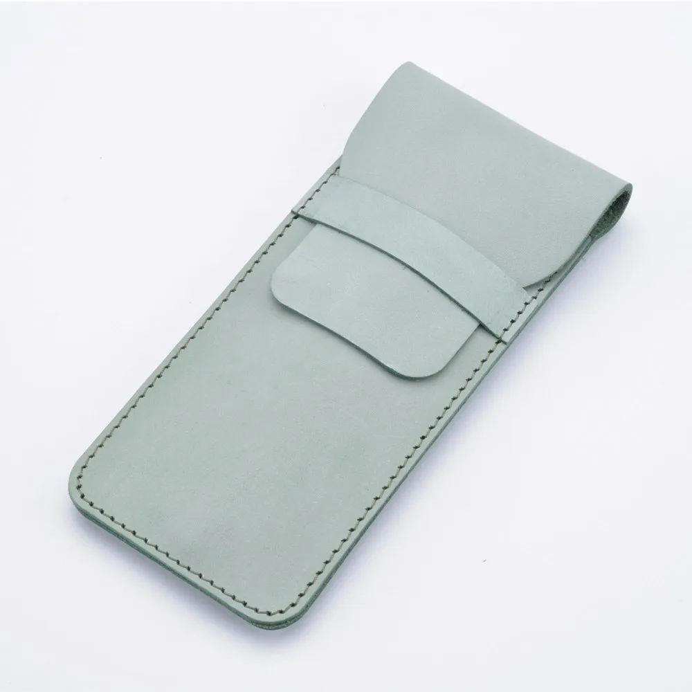 Green Large Genuine Leather School Pencil Bag Wax Pen Cute Fog Leather Office Pencil Stationery Pouch Bag Case Products Handmade - Цвет: Green Large