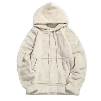 

Fluffy Hoodies Men Sweatshirt Solid Autumn Winter warm Long Sleeve Hooded Pockets Hip Hop Harajuku pullover Outwear 2019