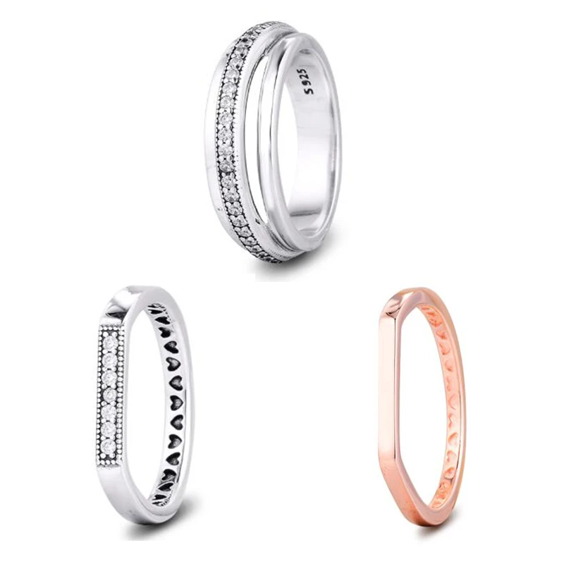 

CKK кольцо трех Диапазонный бар укладки кольца для мужчин и женщин Anillos Mujer 925 Серебро 925 Свадебные украшения Aneis hombre