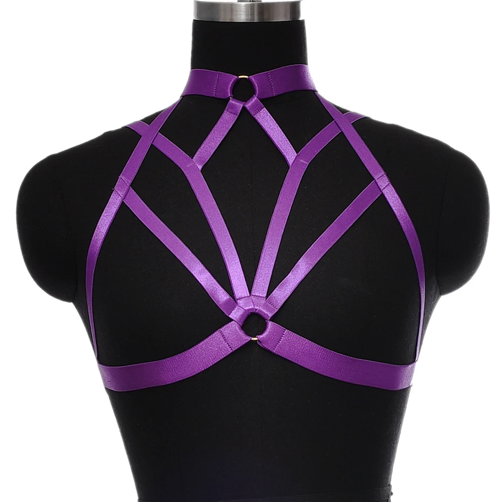 Halloween Rave Body Harness Bra Women Sexy Lingerie Cage Multicolor Crop Top Cage Bra Adjustable Elastic Harness