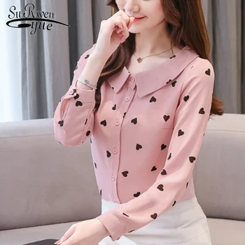 

2019 Autumn Office Lady Printing Chiffon Blouses New Plus Size Long Sleeve Women's Blouse Casual Lady Clothes 6263 50