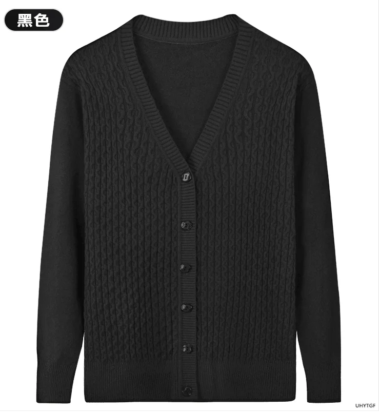 UHYTGF Elegant Mother Spring Autumn Sweater Jacket Single-Breasted Knitted Cardigan For Women Fashion V-Neck Loose Size Coat1447