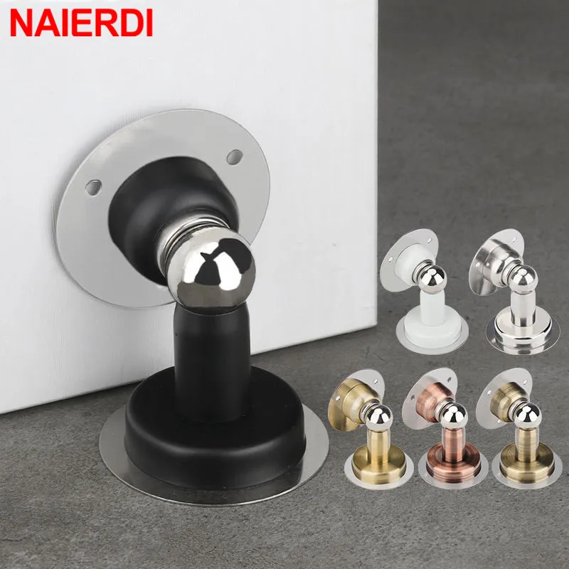 Door Stopper Magnetic Door Stopper NAIERDI Magnetic Door Stops Stainless Steel Non Punch Door Stopper Windproof Wall Mounted Holder Furniture Hardware