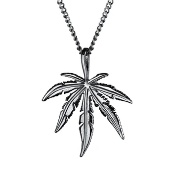 

Personality Men Alloy Drop Neck ChainGeometric Maple Hemp Leaf Pendant Necklace