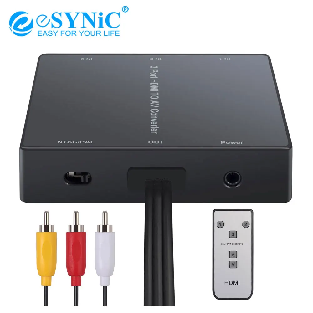 ESYNiC 1080P 3 порта HDMI в AV конвертер видео аудио адаптер RCA для Blu Ray Player Sky HD Box Fire Stick |