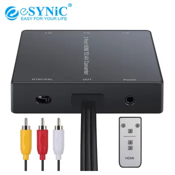 

eSYNiC 1080P 3 Port HDMI to AV Converter HDMI Video Audio Adapter HDMI to RCA Converter For Blu Ray Player Sky HD Box Fire Stick