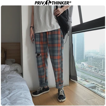 

Privathinker Men Summer 2020 Stright Denim Pants Men Loose Ankle-Length Jeans Male Plaid Casual Streetweat Korean Clothes Jeans