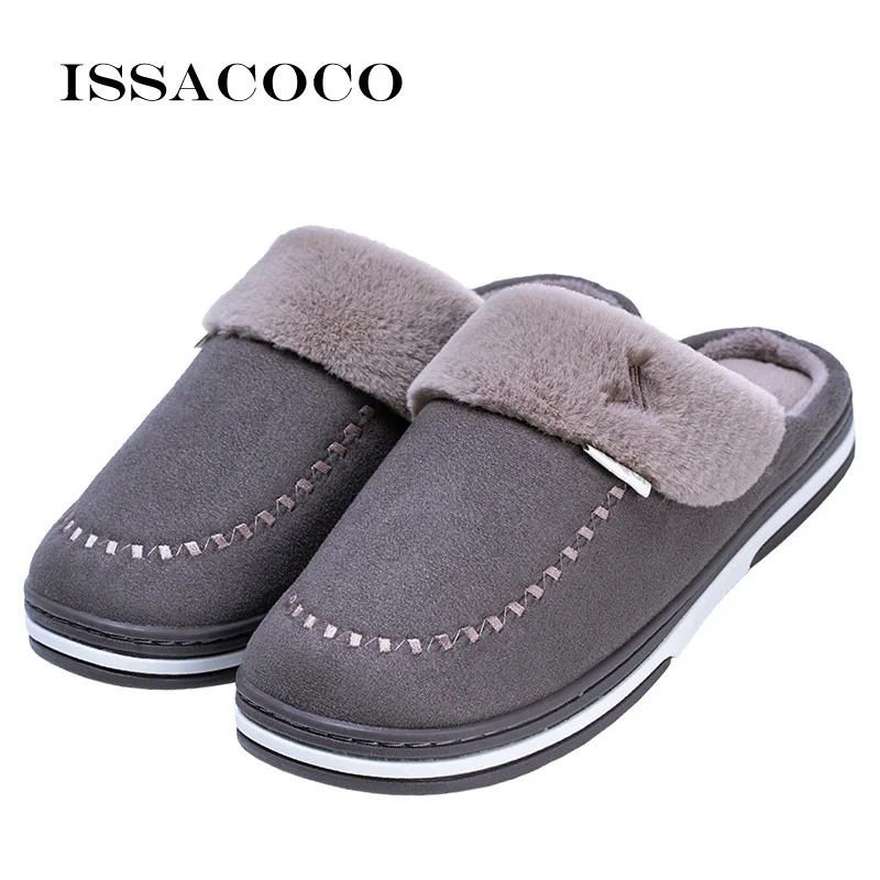 Brown ISSACOCO/мужские зимние тапочки домашние тапочки с кроличьим мехом мужские короткие плюшевые тапочки модная обувь мужские пушистые мужские Тапочки - Цвет: Brown