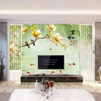 

Modern Minimalist Chinese Style Living Room Coloured Sculpture Magnolia and Rich Television Sofa Wall Mural 12D Silver Gilt Mura