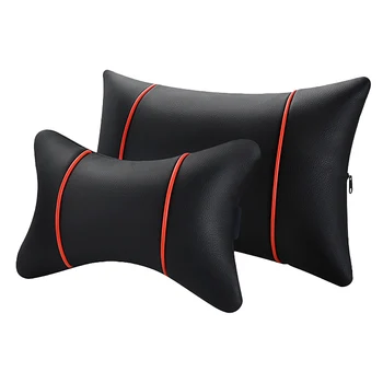 

2Pcs Leather Car Pillows Headrest Neck Rest Cushion Support Seat Accessories Auto Black Safety Pillow Universal Decor