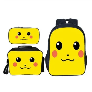 

New 3pcs/set Cute Cartoon Printing Pikachu Children Backpacks Kids Baby School Bags Pokemon Girls Suit Schoolbag Boys Bookbag
