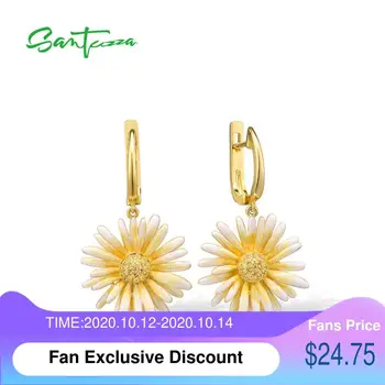 

SANTUZZA Silver Earrings For Women Genuine 925 Sterling Silver Delicate Yellow Daisy Flowers Trendy Fine Jewelry Handmade Enamel