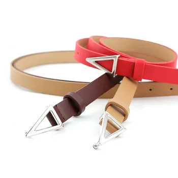 

Candy Colors Thin Women Belt Trousers Jeans Waist Belt Casual PU Leather Silver Alloy Triangle Buckle Skinny Waistband Belts