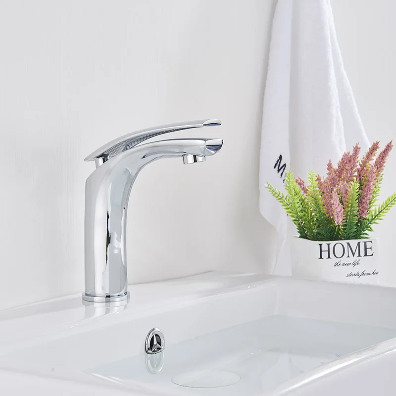 Chrome Copper Hot And Cold Water Faucet Column Basin Basin Bace Basin Wash Basin Faucet Elegant Curve Deck Installation