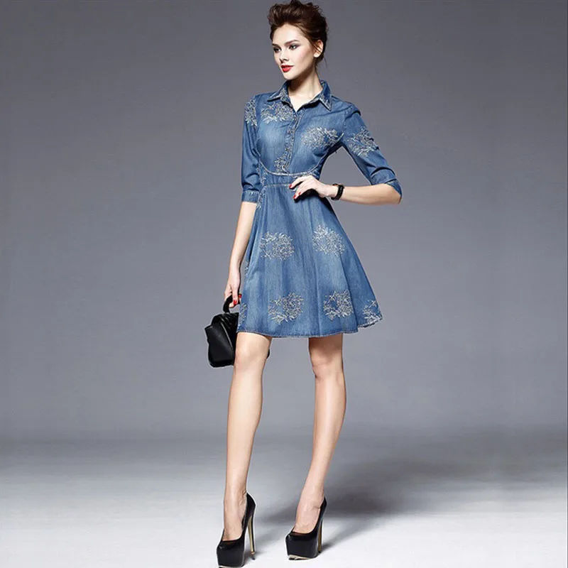  high quality autumn denim dress clothing plus size women Jeans dress elegant spring slim cowboy cas