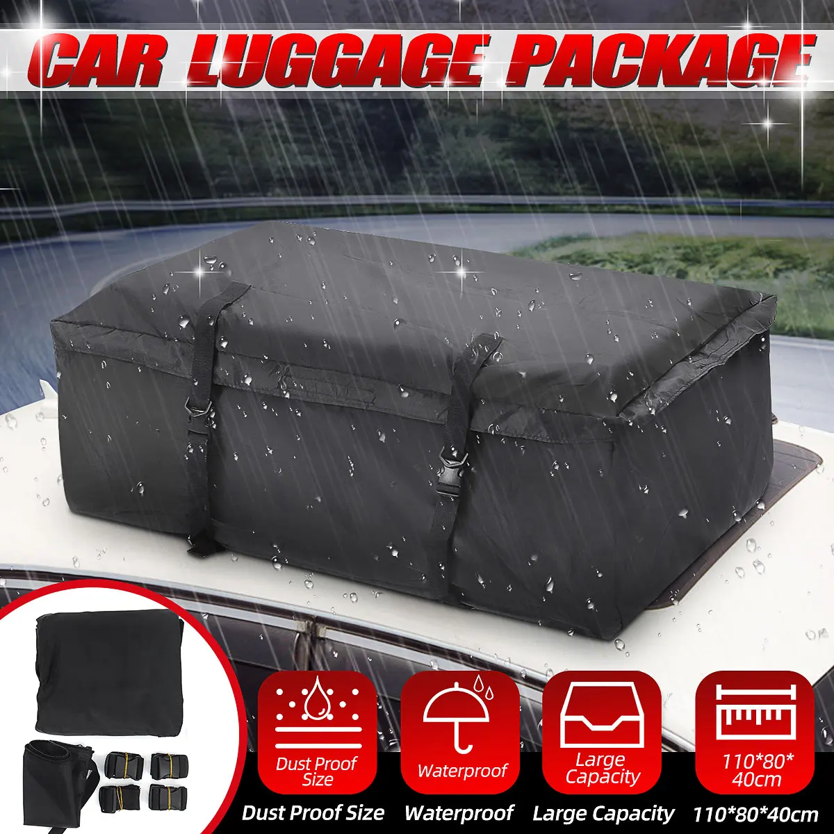 110x80x40cm Universal Car Roof Top Rack Bag Waterproof Cargo Carrier