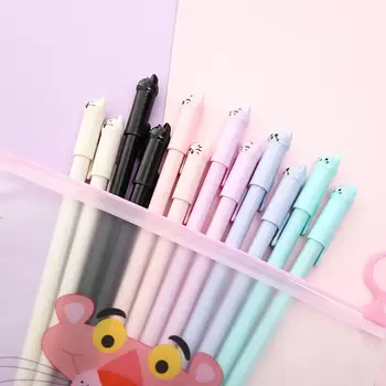 

12pcs Cute Gel Pen Korean Cartoon Cat Kitten Tail Student Stationery for School Kawaii Novelty Candy Color Signature Ink Pens