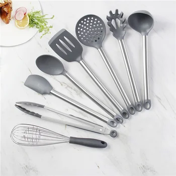 

9 Pcs Kitchen Silicone Cookware Set Silicone Kitchenware Set Stainless Steel Handle Non-stick Spatula Kitchen Accessories