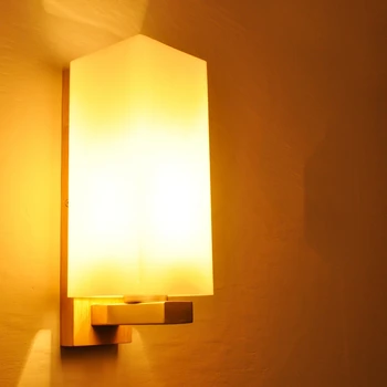 

Modern Led Wooden Wall Lamp Glass Lampshade Corridor Hotel Bedroom Bedside Lamp Dining Hall Aisle Wall Lamp