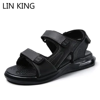 

LIN KING 2020 New Design Men Summer Sandals Fashion Air Cushion Genuine Leather Outdoor Beach Shoes Big Size Man Sandalias Shoes